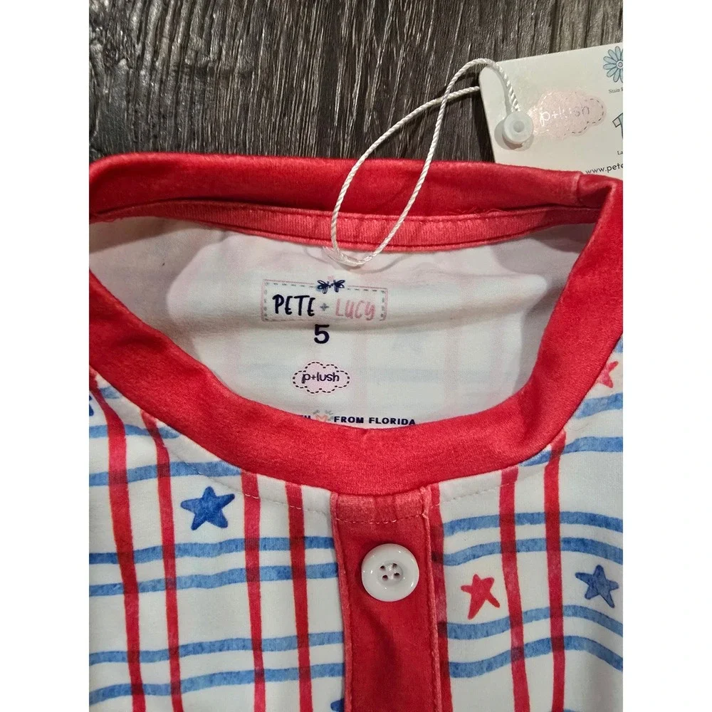 Pete + Lucy Kids Americana Stars Plaid Henley Shirt Red White Blue Size 5 NWT